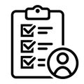 User checklist vector icon, manager candidate illustration sign, account activity symbol.