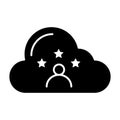 User in cloud solid icon. Cloud with person and stars vector illustration isolated on white. Favored person and stars in