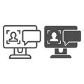 User on computer monitor line and glyph icon. Authorization vector illustration isolated on white. Dialog window on