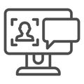 User on computer monitor line icon. Authorization vector illustration isolated on white. Dialog window on screen outline