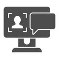 User on computer monitor solid icon. Authorization vector illustration isolated on white. Dialog window on screen glyph