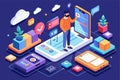 A user customizes a mobile interface, interacting with vibrant elements in a digital isometric space, Mobile user Customizable Royalty Free Stock Photo