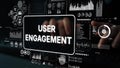 User Engagement Metrics Visualization with Data Analytics Dashboard and Hands on Keyboard Input. Asymptotic smart data Royalty Free Stock Photo
