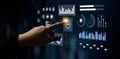 Futuristic User Interacting with Digital Data Visualizations and Interface Representing Artificial Intelligence and Royalty Free Stock Photo