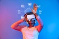 Innovative Virtual Reality User Interacting with Cloud Technology and Online Solutions in Modern Web Development Royalty Free Stock Photo