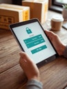 Secure Delivery Pin Code Entry Displayed on a Tablet in a Clean Layout, With Packages in the Background and a Cup Nearby Royalty Free Stock Photo