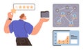 User Evaluating Performance Through Ratings, Data Analysis, and Network Progress Visualization Royalty Free Stock Photo