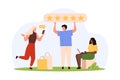 User experience, customers feedback, tiny people holding 5 stars award to rate product