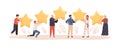 User experience feedback flat vector illustration. People with stars isolated on white. Clients evaluating product