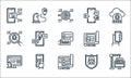 User experience line icons. linear set. quality vector line set such as development, planing, content strategy, security, touch