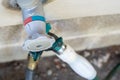 Hot and cold outdoor faucet, . Royalty Free Stock Photo