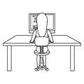 user female with computer desktop