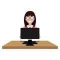 user female with computer desktop