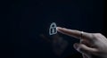 User Finger Taps Glowing Digital Padlock Icon on Dark Screen for Maximum Data Protection and Cybersecurity Access. Royalty Free Stock Photo