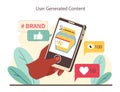 User Generated Content concept. Showcasing brand engagement through social media interactions