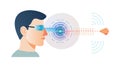 User with glasses, eye beam interaction with brain outline, vector design Generative AI Royalty Free Stock Photo