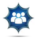 User group icon magical glassy sunburst blue button