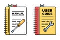 User guide book - manual or instructions icons, spiral book