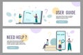 User guide and customer support concepts, web banners set in flat style, vector illustration.