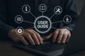 User guide manual instruction help tutorial document information support assistance process workflow system handbook Royalty Free Stock Photo
