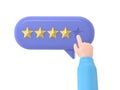 User hand pointing on survey form and choosing yellow star. Five star positive customer review. Online feedback