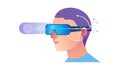 User head with VR glasses and abstract light rays, immersive vision, vector design Generative AI Royalty Free Stock Photo