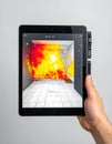 Fire Safety Training Simulation on a Tablet Royalty Free Stock Photo