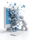 User Icon Interacts With Crashing System as Digital Pieces Scatter in a Chaotic Disruption of Computer Functionality Royalty Free Stock Photo
