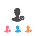 User icon set with check sign. Profile icon and approved, confirm, done, tick, completed symbol. Vector