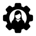 User icon vector female person profile avatar with gear cogwheel for settings and configuration in flat color glyph pictogram Royalty Free Stock Photo