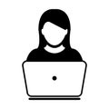 User Icon Vector With Laptop Computer Female Person Profile