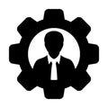 User icon vector male person profile avatar with gear cogwheel for settings and configuration in flat color glyph pictogram Royalty Free Stock Photo