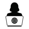 User icon vector working from home with laptop computer female Person profile avatar and globe symbol for business and finance Royalty Free Stock Photo