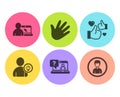 User idea, Hand and Faq icons set. Online education, Like and Person signs. Light bulb, Swipe. People set. Vector