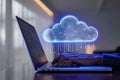 User Interacting with Secure Cloud Storage Through Laptop Concept of Big Data Visualization Royalty Free Stock Photo