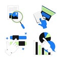 User interaction and data exploration 2D onboarding ui illustrations set