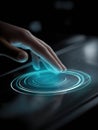 Touchless Payment System Demonstrates Glowing Hand Scan Technology for Secure Transactions in Modern Digital Payment Royalty Free Stock Photo