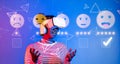 User Engaging with Virtual Reality Experience while Giving Feedback on Service Quality and Satisfaction through Royalty Free Stock Photo
