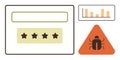 User Interface with Bug Warning, Star Rating, and Data Analytics Chart for Web Performance Royalty Free Stock Photo