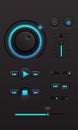 User interface button grey blue light power audio kit design vetor