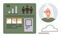 User interface with charts, graphs, profile icons, and cloud concept for digital data management and visualization Royalty Free Stock Photo