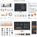 User interface design elements displayed, featuring charts, graphs, and icons. Key Royalty Free Stock Photo