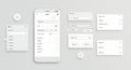 User interface design elements on a light gray background featuring a smartphone UI, Royalty Free Stock Photo