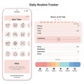 User interface design for a daily routine tracker app, displayed on a smartphone and a Royalty Free Stock Photo
