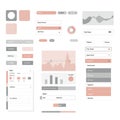 User interface elements, including buttons, sliders, and charts, designed in a