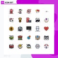 25 User Interface Filled line Flat Color Pack of modern Signs and Symbols of heart, love, smartphone, bloone, interface