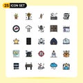 25 User Interface Filled line Flat Color Pack of modern Signs and Symbols of notepad, document, canoe, online, justice