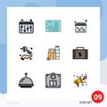 9 User Interface Filledline Flat Color Pack of modern Signs and Symbols of box, wealth, advertising, keys, hand