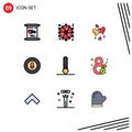 9 User Interface Filledline Flat Color Pack of modern Signs and Symbols of brush, game, heart, baseball, valentine