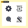 4 User Interface Filledline Flat Color Pack of modern Signs and Symbols of gear, comment, bill, money, toothbrush